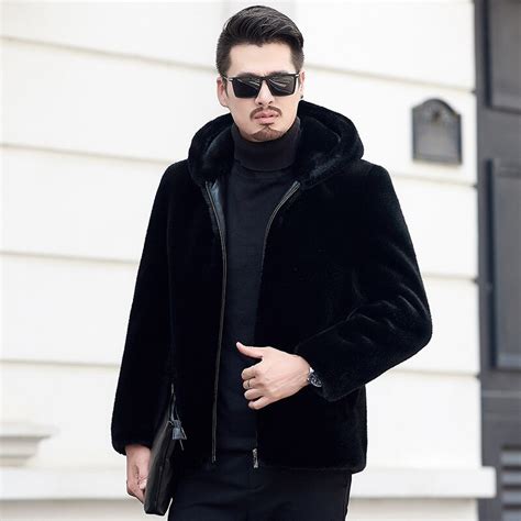 fashion men jacket black fur mens xxl fur coats jackets mens