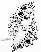 Rick Pickle Morty Dotwork Fineline Floral sketch template