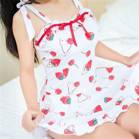 Sweet Cherries Strawberry Printing One Piece Swimwear Se9841 Kawaii