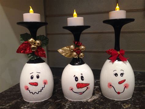 Diy Wine Glass Snowman Tea Light Candle Holder Decoration Noel