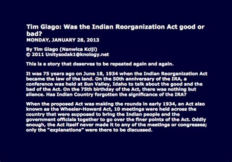 tim giago   indian reorganization act good  bad nni