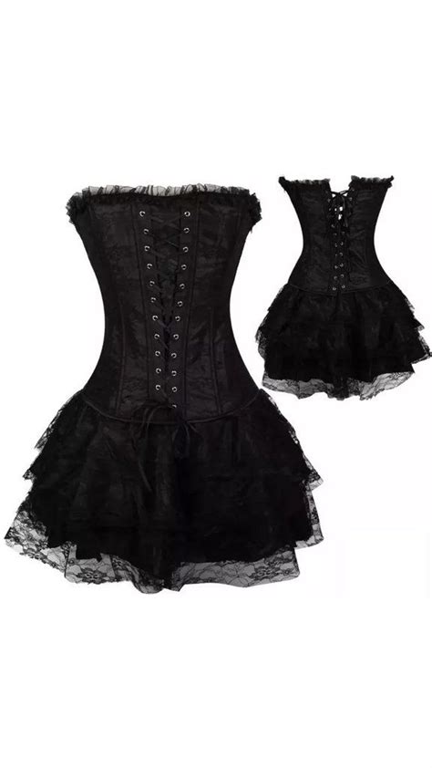 Black Corset Halloween Costume Bustier Dress Set Dress Strapless