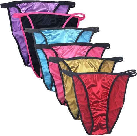 Colorful Star 6 Pack Womens Sexy Satin String Bikini Underwear Shine