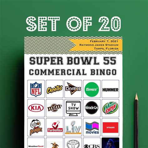 2021 Super Bowl 55 Bingo 20 Commercial Bingo 8x10 Full Etsy