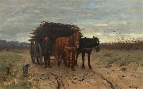 mauve  anthonij anton mauve paintings offered  sale wood gatherer  horse drawn