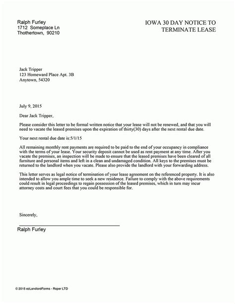 sample letter  landlord  tenant notice  vacate collection