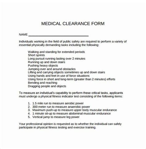 medical clearance letter template  sample medical clearance form