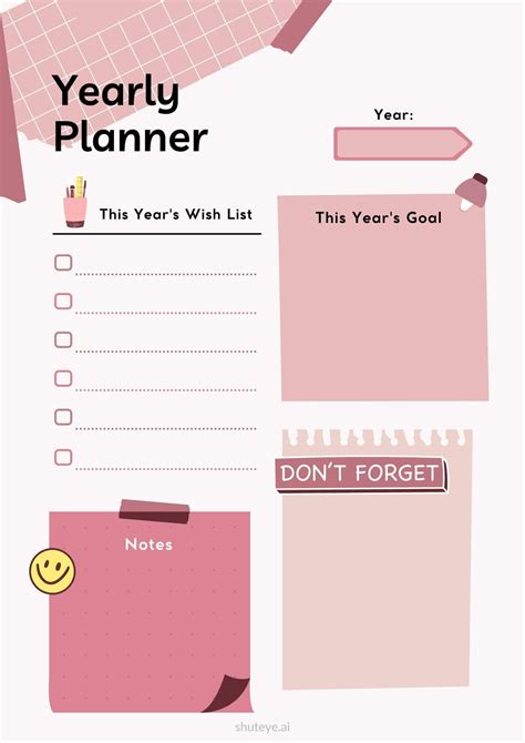 printable yearly planner templates   shuteye