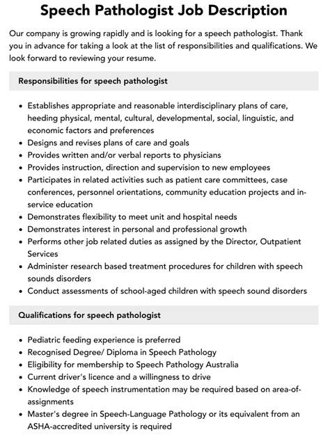 Speech Pathologist Job Description Velvet Jobs