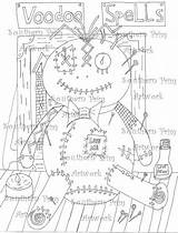 Coloring Adult Pages Voodoo Spell Hoodoo Colouring Etsy Cursed Doll Dolls Witch sketch template