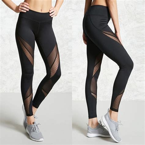 sexy women leggings gothic insert mesh design sport pants black capris