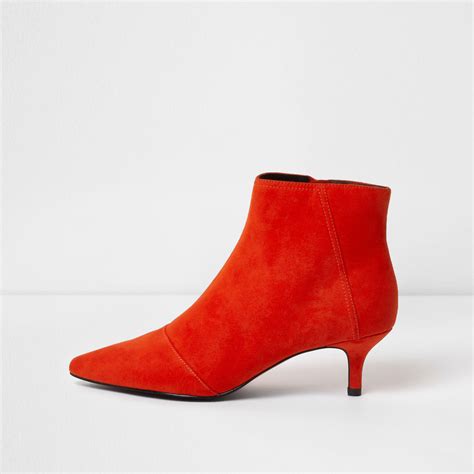 river island red pointed kitten heel ankle boots lyst
