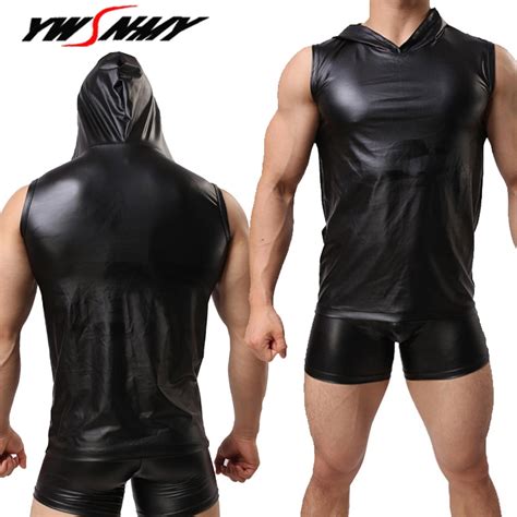 mens pu leather gyms bodybuilding tank top sexy men male