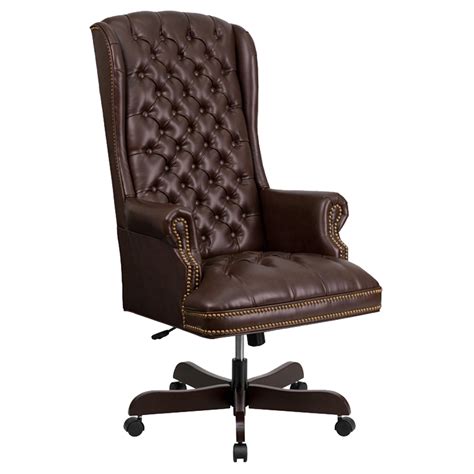leather executive swivel office chair high  button tufted brown dcg stores