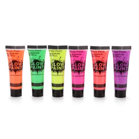 6 Tubes 10ml 0 34oz Art Body Paint Glow In Uv Light Face And Body Paint