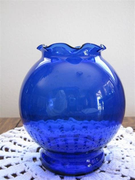 Dark Blue Depression Glass Fluted Ruffle Top Vase By Slofabulous