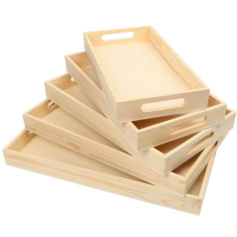 lotfancy pcs nesting wood trays natural wooden trays  craft  decor  handles