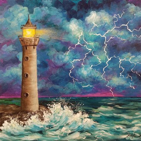 Bob Ross Inspired Acrylic Tutorial Lighthouse In A