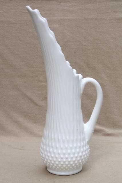 Vintage Fenton Hobnail Milk Glass Tall Swung Shape Pitcher Vase For