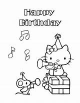 Kitty Hello Birthday Coloring Happy Pages Print Party Printable Cake Color Musical sketch template