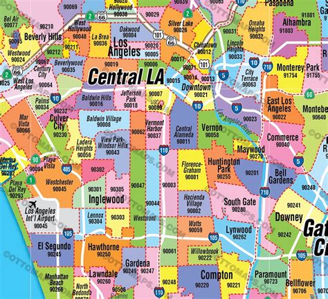 Los Angeles Zip Code Map Full Zip Codes Colorized