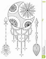 Zentangle Luna Colouring Arrows Celestial Hand Catcher Maan Frecce Disegnata Boemia Unione Sovietica Printable Boheemse Zon Pijlen Getrokken Dreamcatcher Lottie sketch template