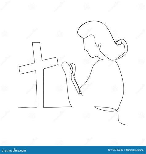 continuous  drawing  christian prayer isolated sketch drawing