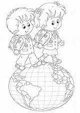 Coloring Globe Pages Boy Children sketch template