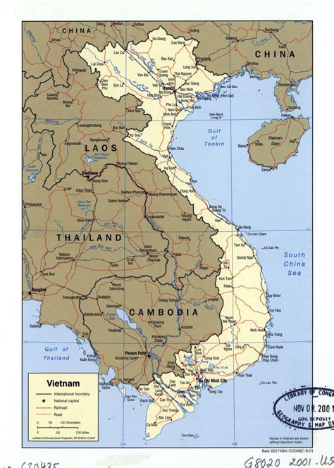 large detailed political map  vietnam  roads railroads  major cities  vietnam