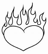 Coloring Fire Hearts Heart Pages Flames sketch template