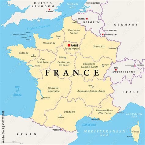 fototapeta francja mapa polityczna regiony francji metropolitalnej republika francuska ze