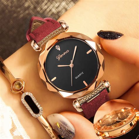 fashion women  leather band geneva analog quartz diamond wrist  watches  womens