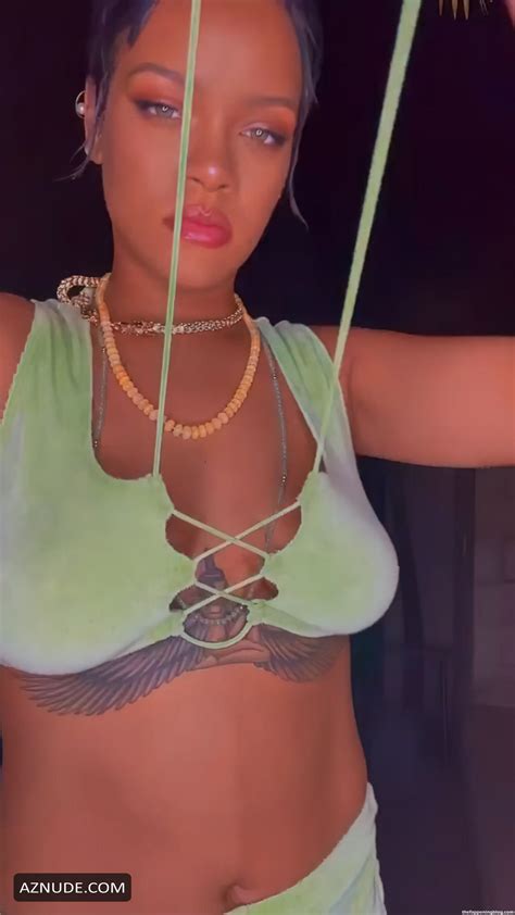 Rihanna Sexy Shows Off Her Tits And Butt In Green Lingerie Aznude