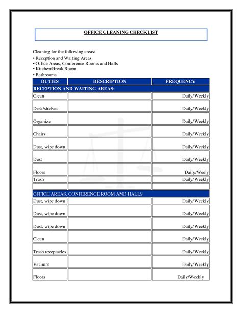 images  commercial cleaning checklist printable