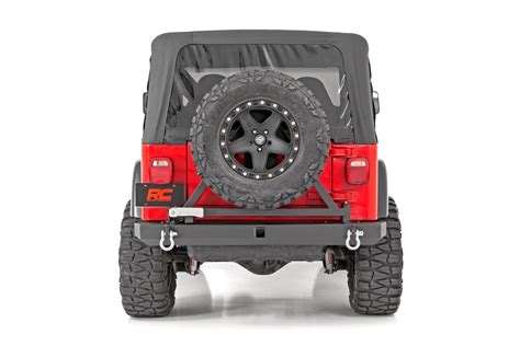 rough country  classic full width rear bumper  tire carrier    jeep wrangler yj