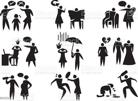domestic violence vector icon set stock illustration download image