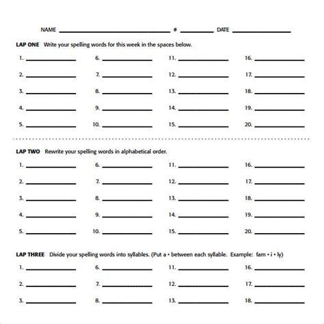 sample spelling test templates   ms word