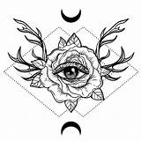 Eye Tattoo Seeing Flash Symbol Flower Rose Vector Sacred Deer Geometry Antlers Over Illuminati School Illustration Boho Moon Colourbox Drawing sketch template
