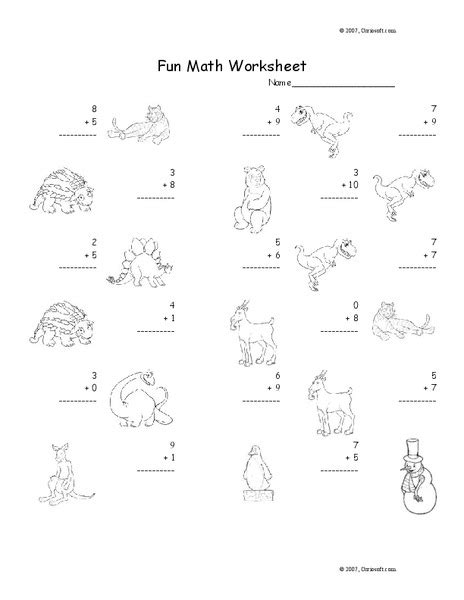 fun math worksheet  digit addition  worksheet  kindergarten