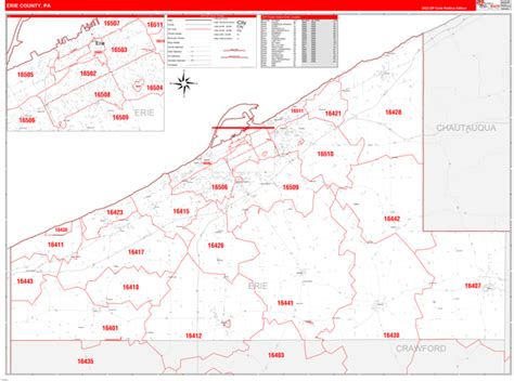 erie county pa zip code wall map red  style  marketmaps mapsales