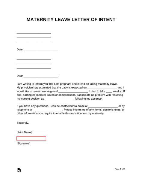 maternity leave letter  intent template  word eforms