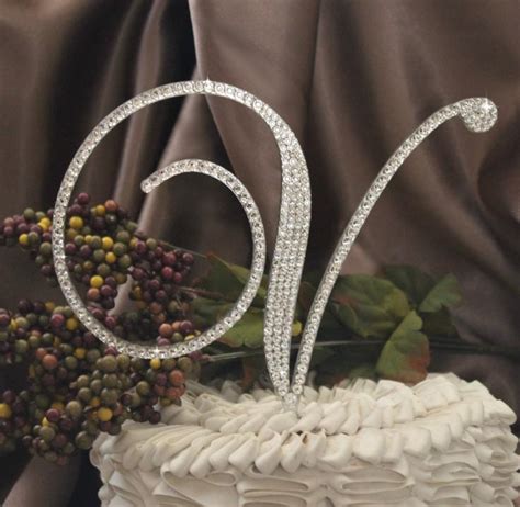 6 Monogram Wedding Cake Topper Initial With Swarovski Crystals