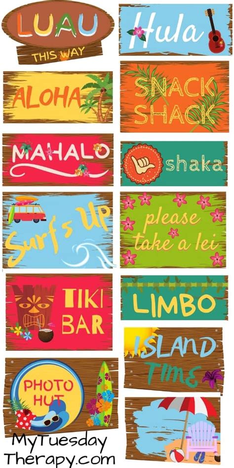printable luau party signs printable word searches
