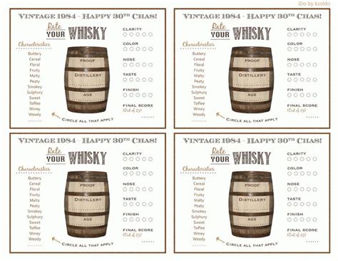 printable whiskey tasting sheet template score card placemat