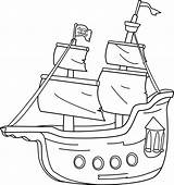 Ship Pirate Coloring Clip Line Sweetclipart sketch template