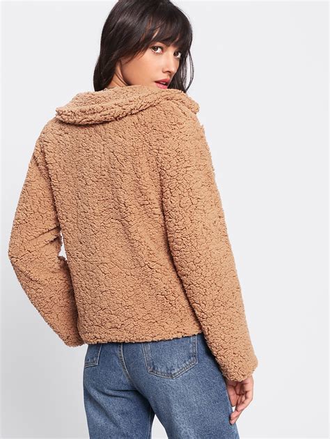 lapel sherpa teddy jacket emmacloth women fast fashion