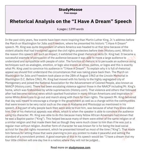 rhetorical analysis      dream speech  essay