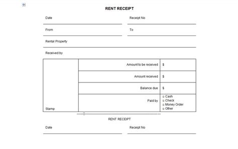 printable rental receipt form template excel tmp