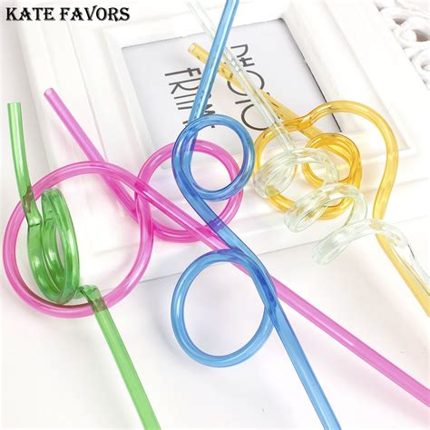 10pcs set colorful straw crazy curly loop coloured plastic drinking