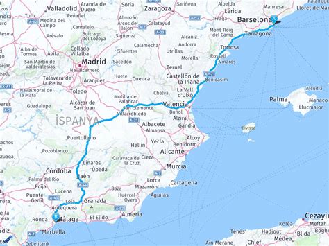 barcelona malaga arasi mesafe barcelona malaga yol haritasi barcelona malaga kac  kac km